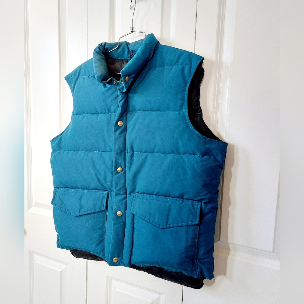 Teal Blue/Green Down Filled Vest Woolrich Large‎ Vintage 80s Made USA Ski Winter